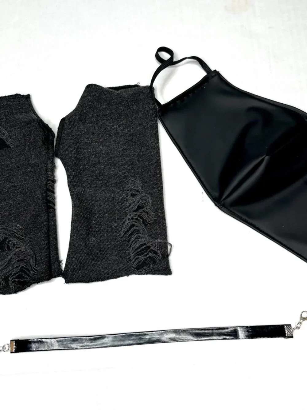 BUNDLE DEAL! 3 Mummy Fingerless Gloves Matte Festival Mask Black Chain Necklace